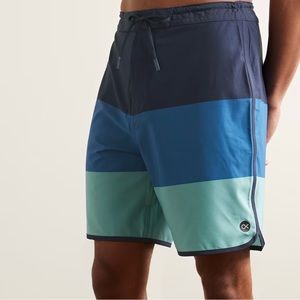 Outerknown Mens Tasty Scallop Swim Shorts Trunks Blue Stripe 34